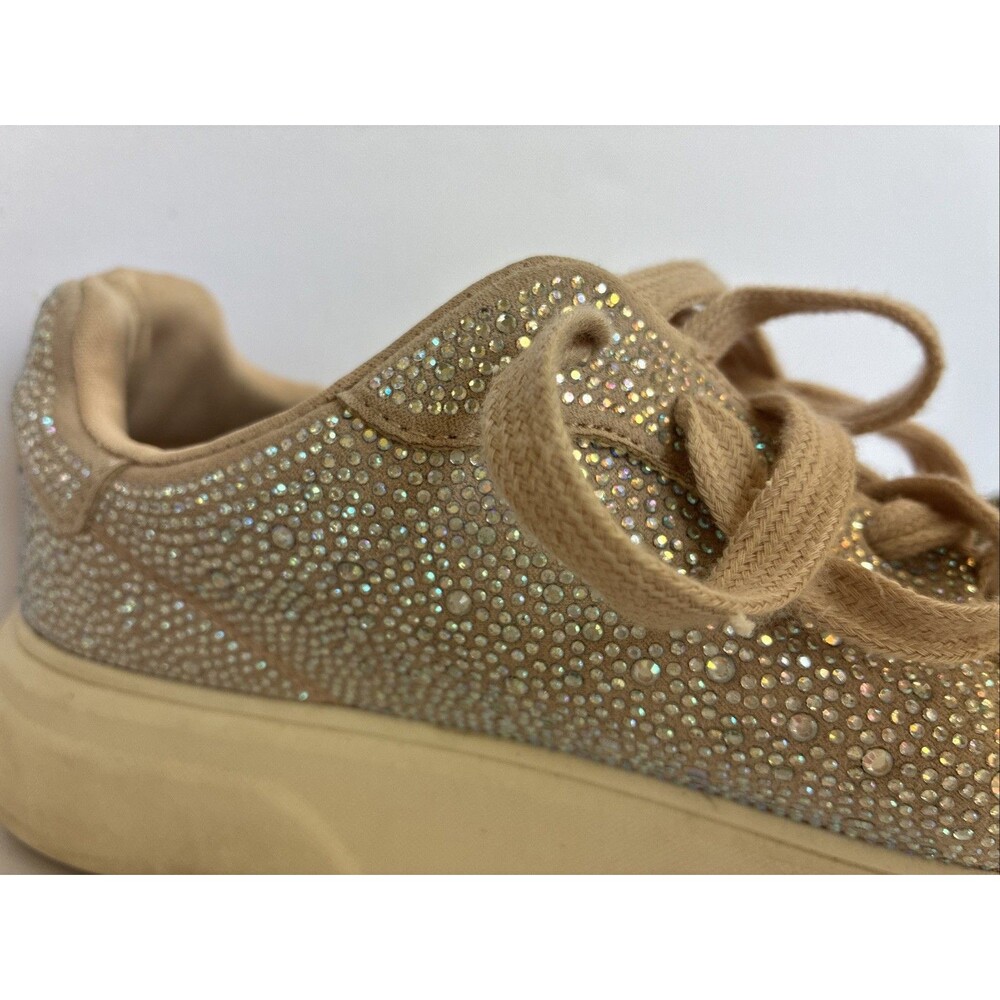 Madden NYC Rhinestone Lace Up Platform Champagne Sneaker Women’s Size 8